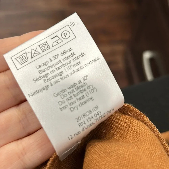 Sézane Carlie Dress Linen Puff Sleeve In Camel - Picture 9 of 9